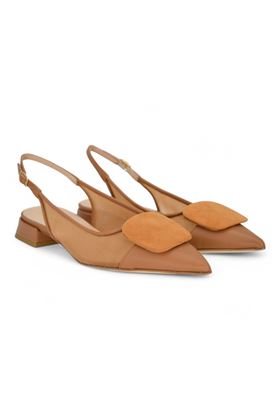 Slingback in rete e pelle colore cuoio. DETAIL | X1418R-CUOIO