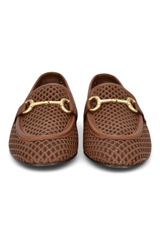 Mocassino donna in pelle intrecciata colore marrone. POEVE | JJA67-MARRONE