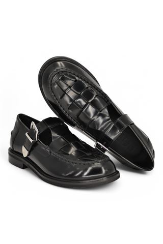 Mocassino donna in vitello spazzolato colore nero. POEVE | JPG71-NERO