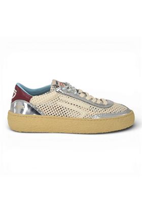 Sneaker Puraai donna in pele laminata e rete colore panna. PURAAI | PU405P-077