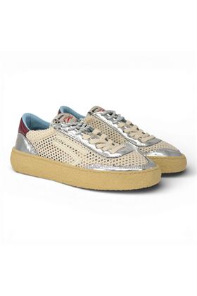 Sneaker Puraai donna in pele laminata e rete colore panna. PURAAI | PU405P-077