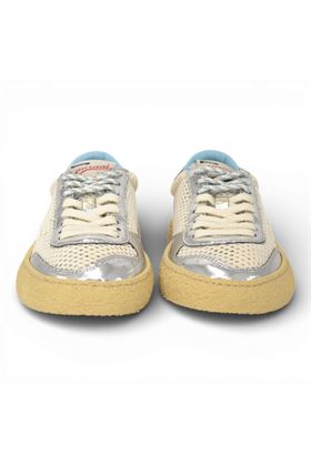 Sneaker Puraai donna in pele laminata e rete colore panna. PURAAI | PU405P-077