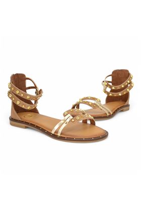 Sandalo donna in cuoio colore cuoio e platino. 18+ | 8862-ORO