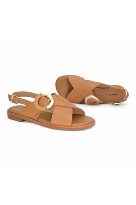 Sandalo donna in pelle colore cuoio. FRAU | 85P6-CUOIO