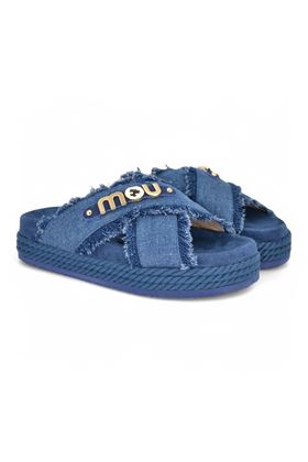 Ciabatta donna in tessuto colore denim. MOU | 45100-4K