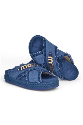 Ciabatta donna in tessuto colore denim. MOU | 45100-4K