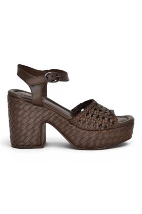 Sandalo donna Exè in pelle intrecciata colore testa di moro. EXE' | 522-BROWN