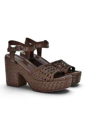 Sandalo donna Exè in pelle intrecciata colore testa di moro. EXE' | 522-BROWN