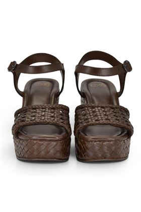 Sandalo donna Exè in pelle intrecciata colore testa di moro. EXE' | 522-BROWN