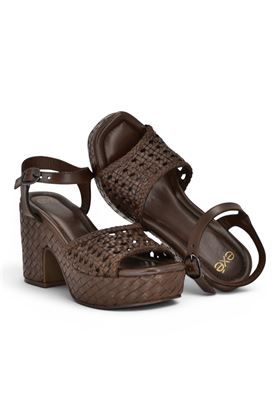 Sandalo donna Exè in pelle intrecciata colore testa di moro. EXE' | 522-BROWN